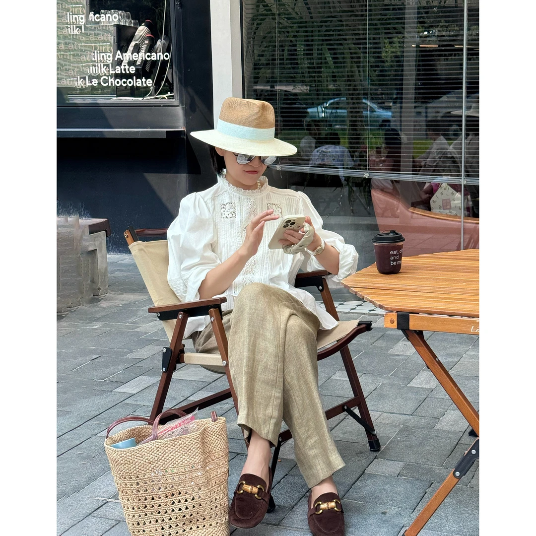 我是摩羯 油画里的少女  80支100美国进口匹马棉蕾丝绣花边衬衫