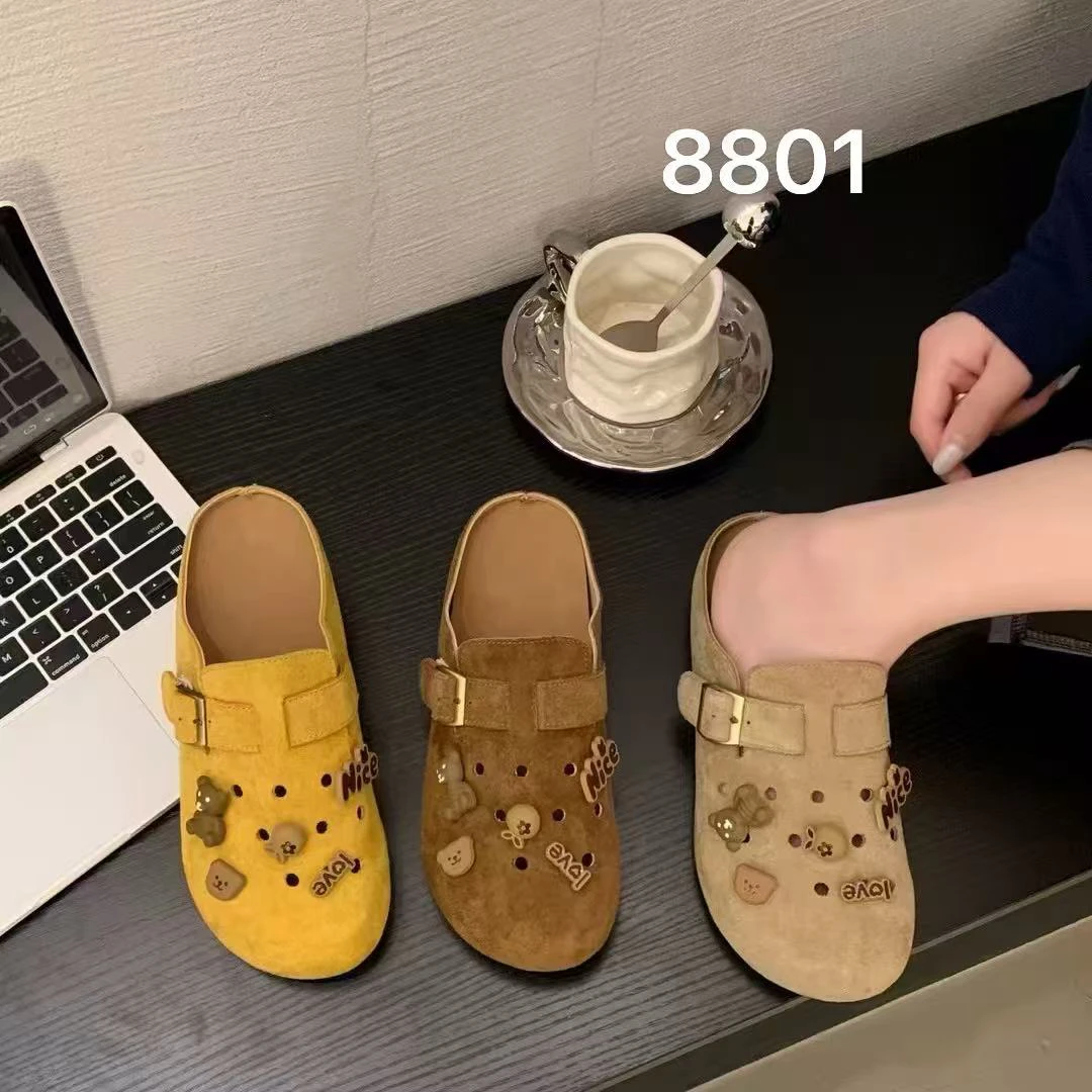DIY卡通人物个性超软包头勃肯鞋外穿洞洞鞋勃肯鞋一脚蹬半拖鞋女