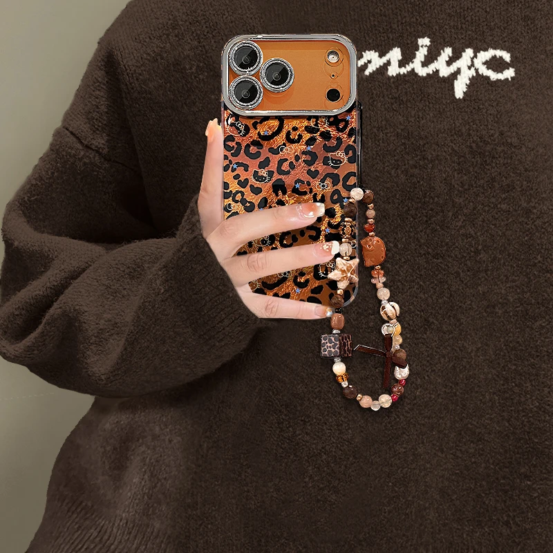 满屏豹纹kt适用苹果17华为vivo/oppo小米iPhone精孔冰川纹手机壳