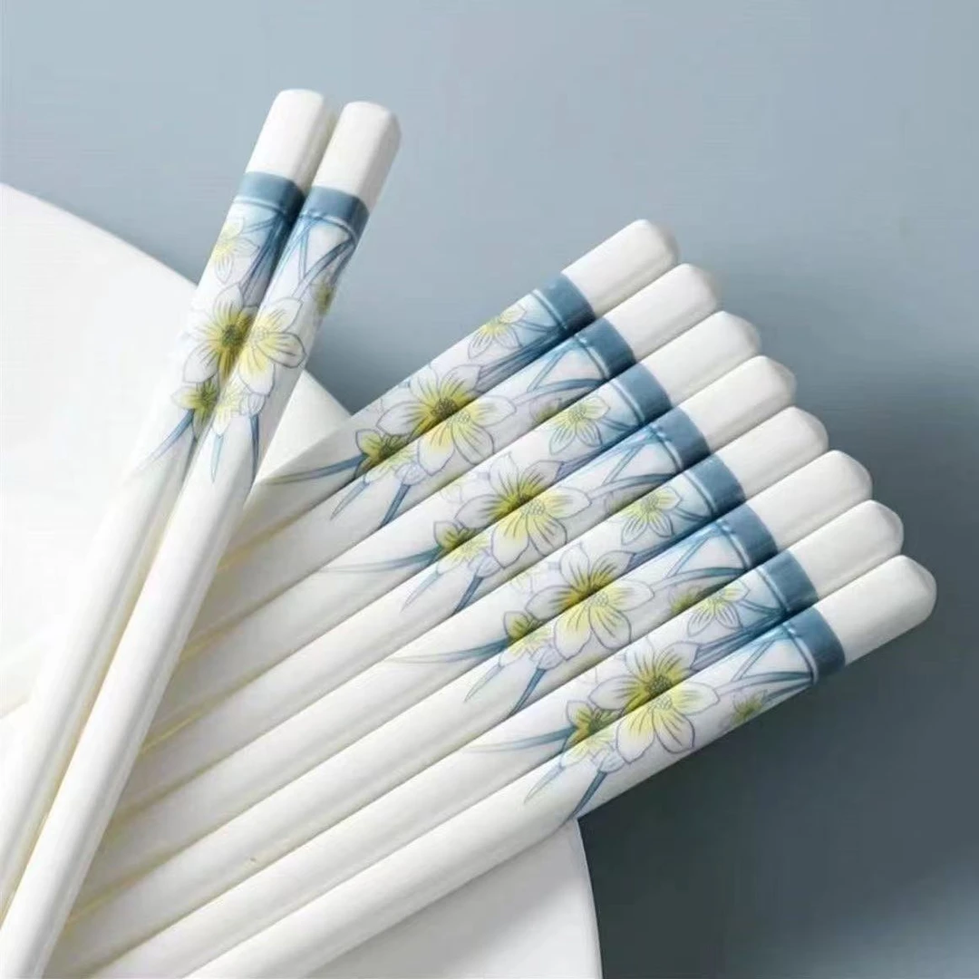 水仙花同款陶瓷筷子10双+1个同款陶瓷饭勺防霉防滑易清洗家用筷子