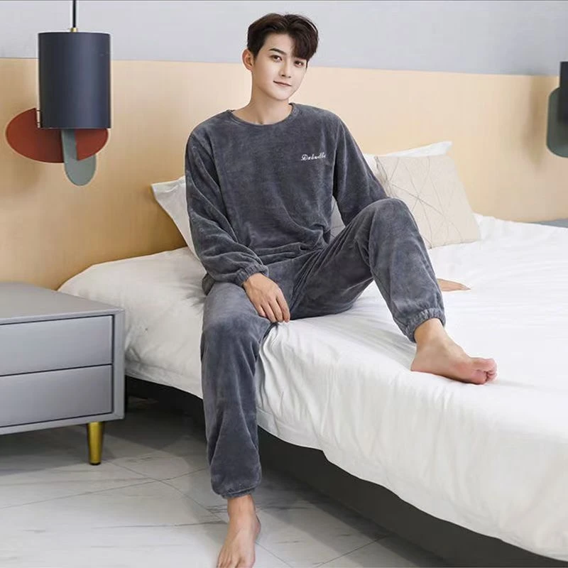 珊瑚绒睡衣男秋冬季加绒加厚保暖套装大码可外穿冬款法兰绒家居服