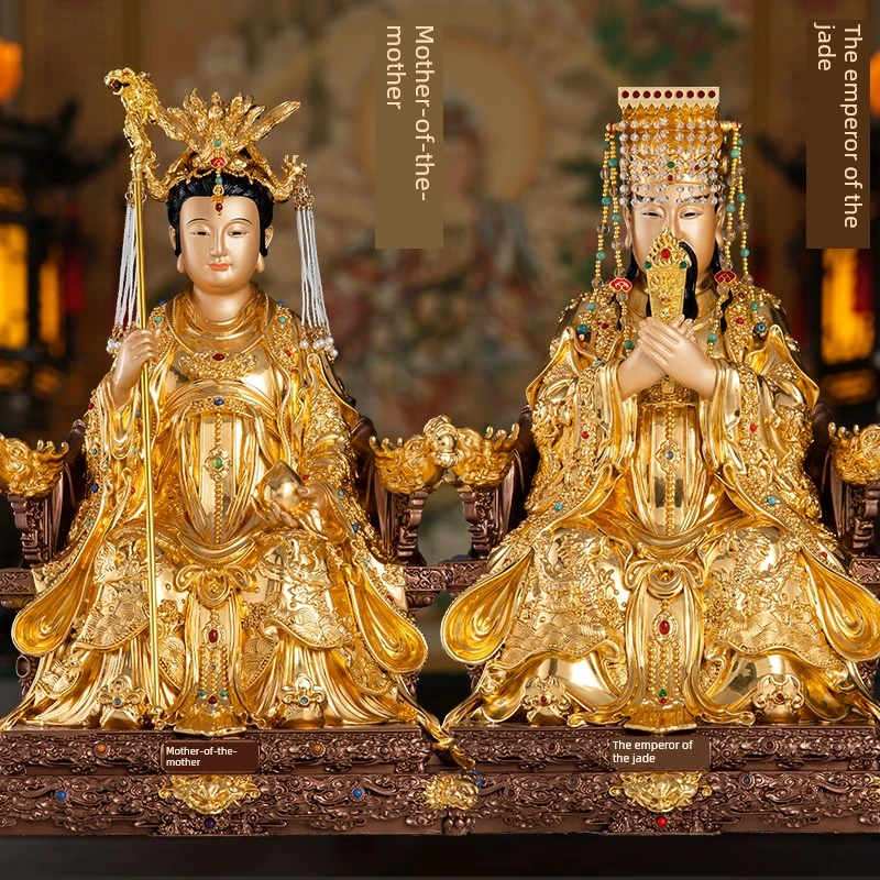 纯铜贴金玉皇大帝王母娘娘神像玉帝王母铜像佛像龙椅供奉神像