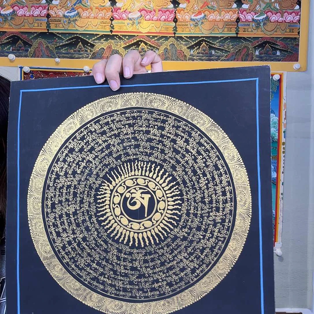 卷轴画纯手绘唐卡六字真言30厘米左右