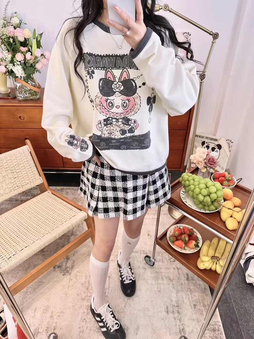 春秋pandawarks熊猫纸袋25102棉刺绣圆领小香拉总设计款卫衣