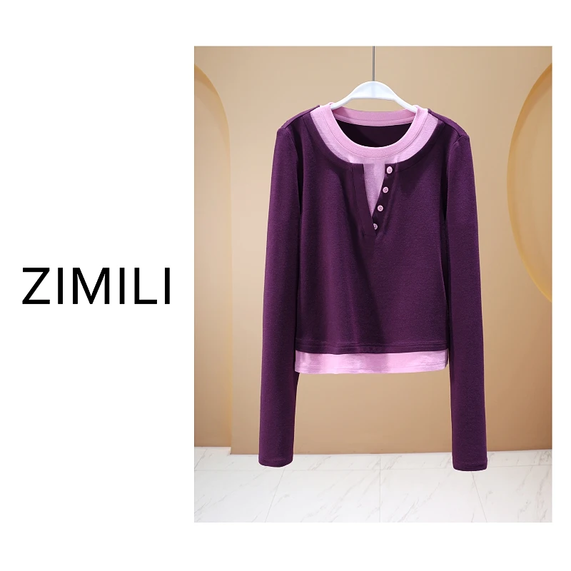 【亮哥欧货女装】冬季羊毛加厚《凝夜紫》高弹显瘦打底上衣26787-B5