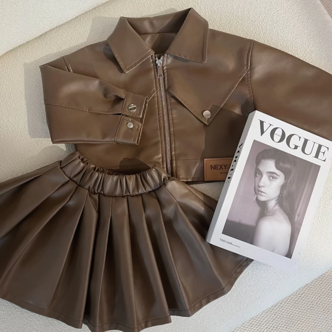 女童皮衣外套百褶裙2025春季新款韩版潮酷休闲夹克儿童洋气机车服
