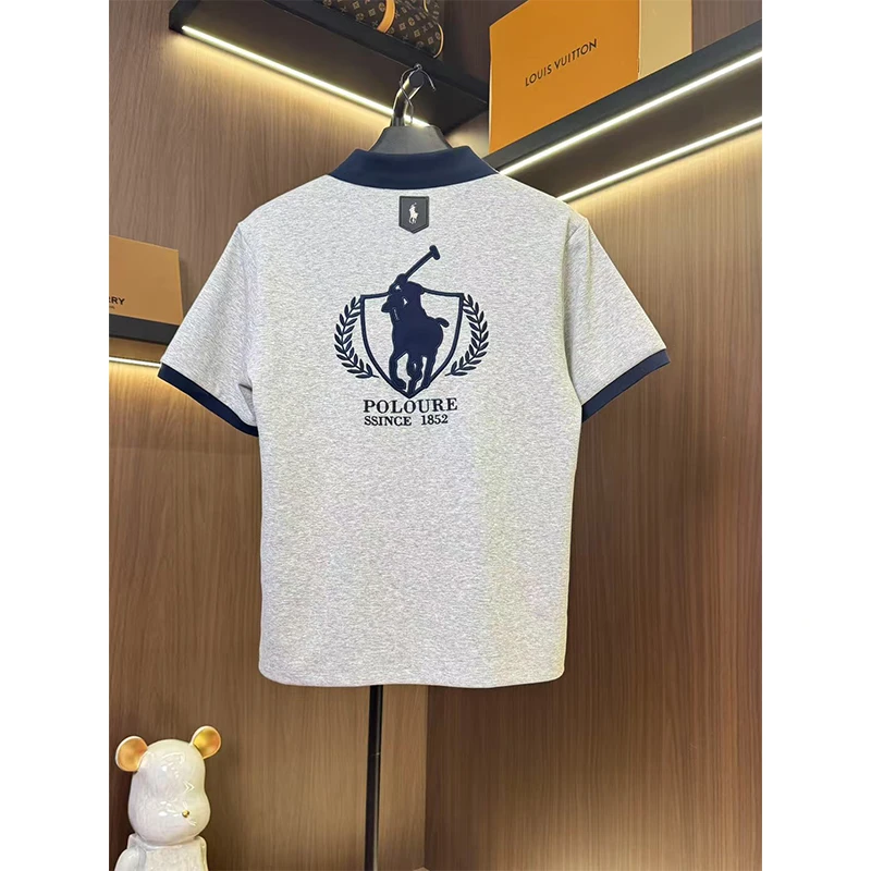 老钱风拉伦高奢拼接宽松短袖POLO衫夏季新款设计感刺绣休闲T恤男