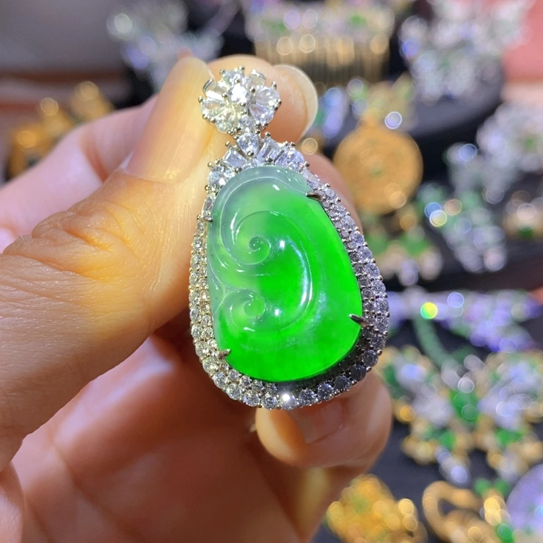 吊坠(不含链)银S925镶嵌翡翠