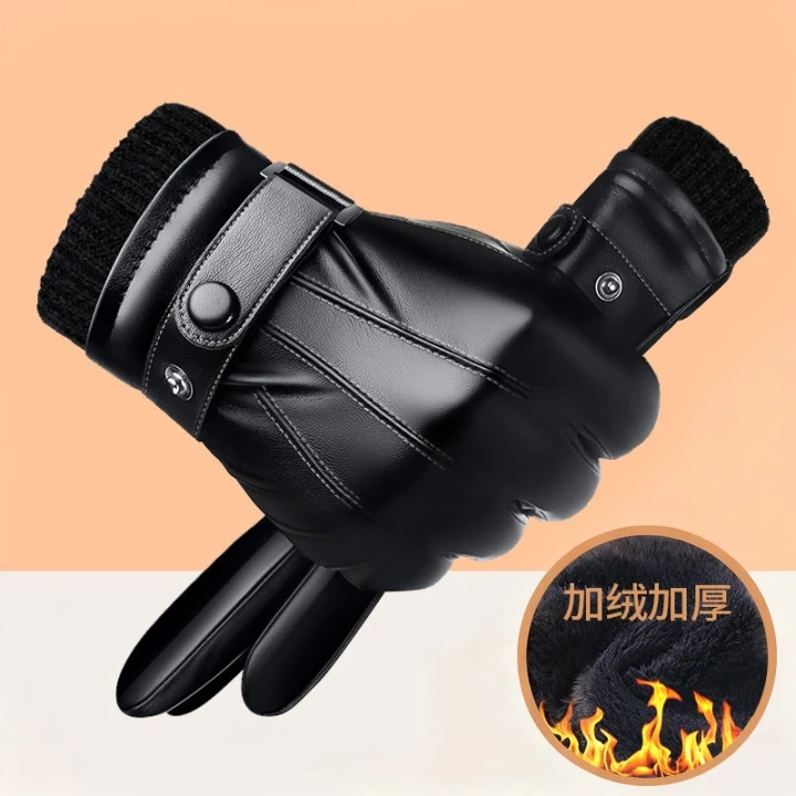 皮手套男士冬加绒加厚骑车防风防水保暖触屏摩托车棉冬季骑行手套