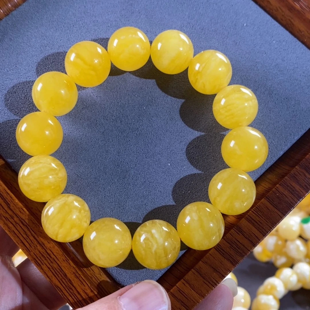 琥珀裸石18K金镶嵌15mm焦皮同料手串