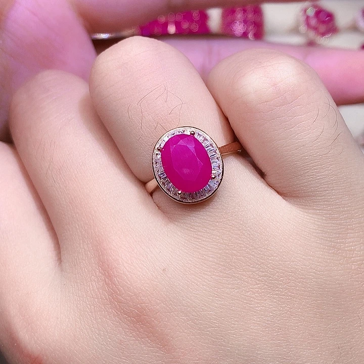 戒指红宝石银S925镶嵌