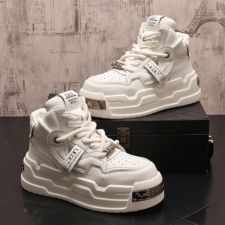 法莎尼亚高筒鞋男百搭加绒工装鞋厚底增高小白鞋英伦风保暖短靴