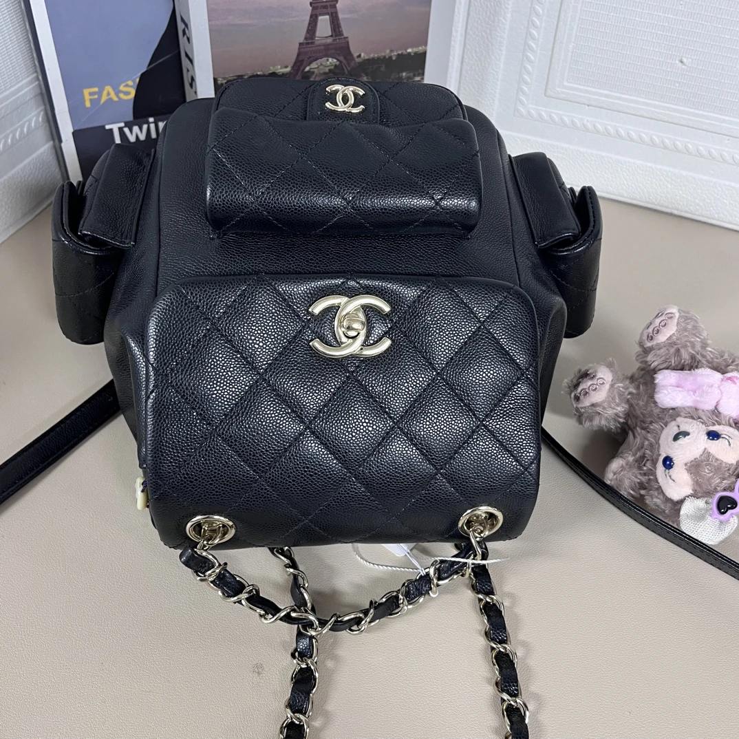 95新 Chanel/香奈儿 黑金duma鱼子酱双肩包
