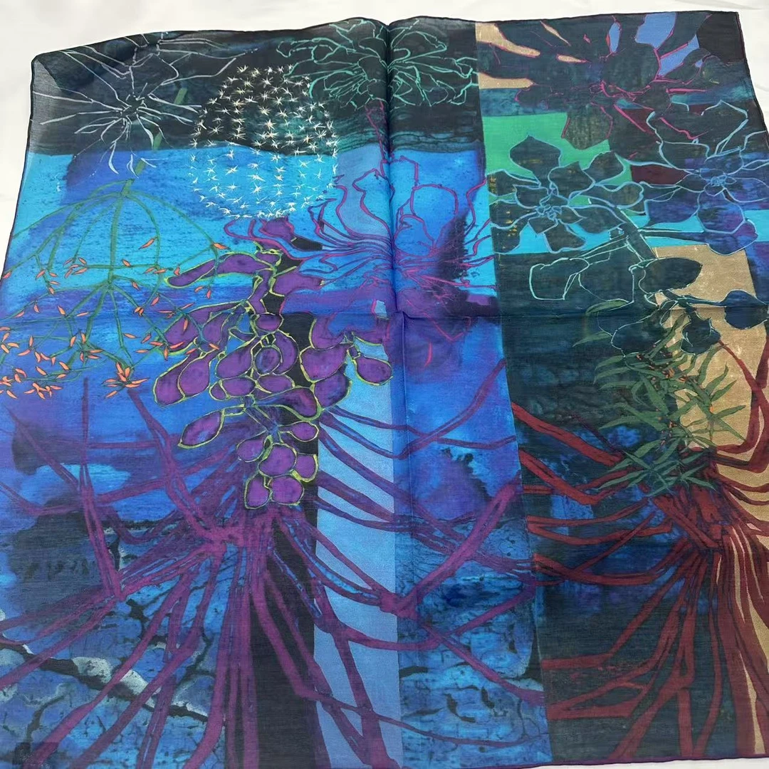 70丝棉方巾-迷幻奇异树  65cm丝巾