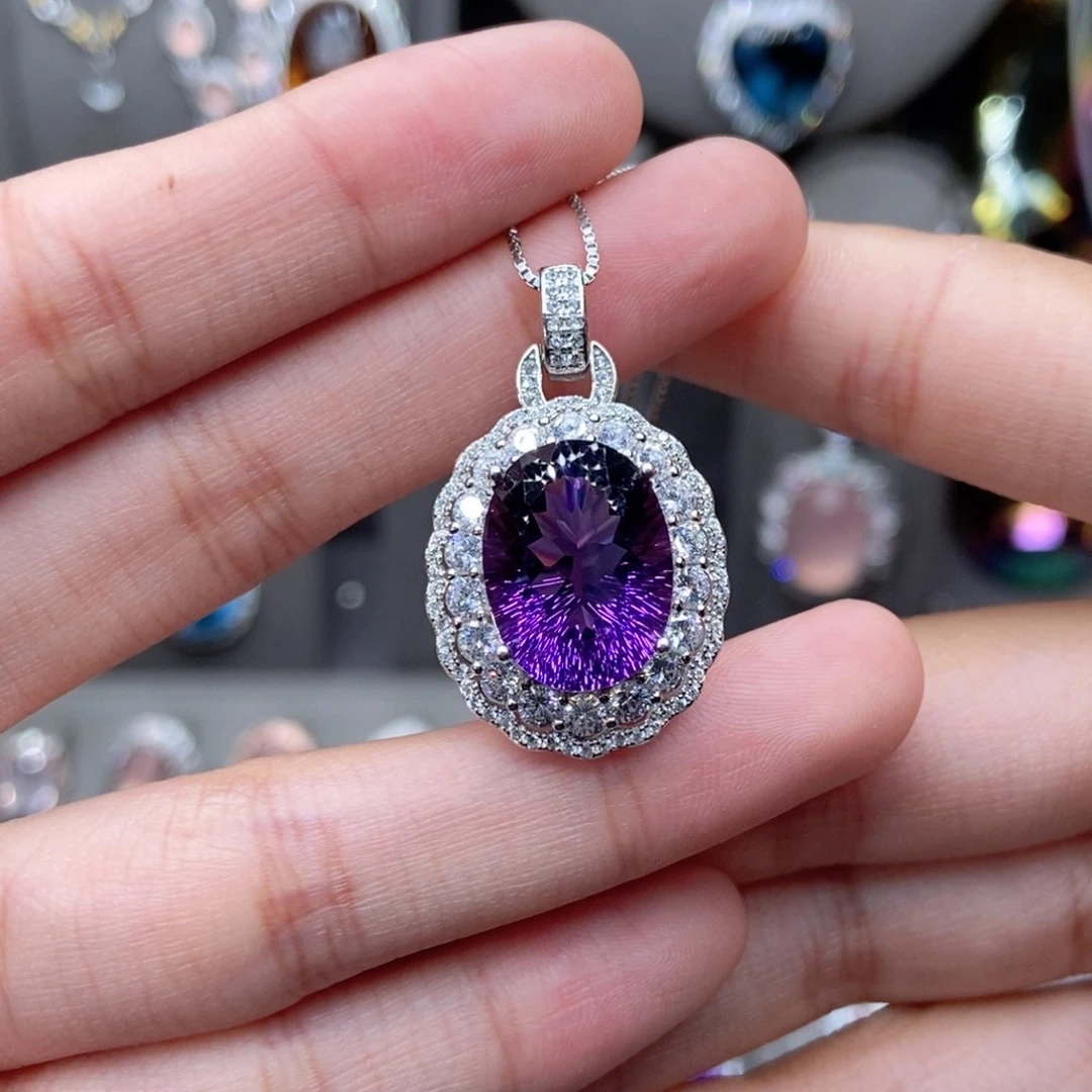 颈饰银S925镶嵌水晶紫罗兰色戴妃款12ct