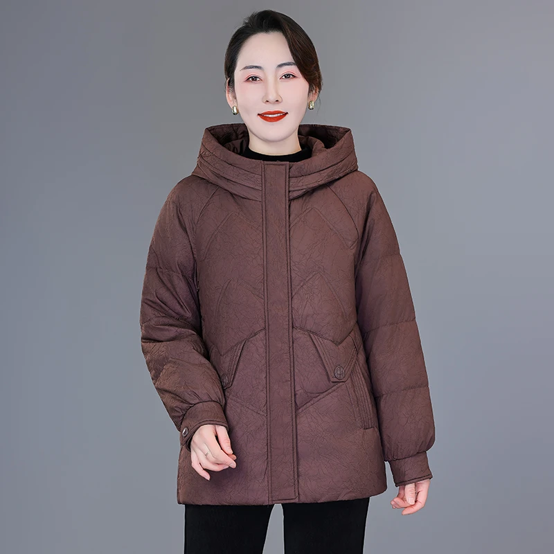 恩狐2024年冬季新款洋气时尚加厚连帽羽绒服休闲百搭保暖女装外套