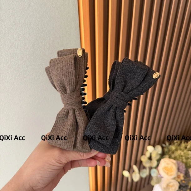 韩系灯芯绒蝴蝶结香蕉夹女后脑勺高马尾盘发竖夹头饰发饰秋冬