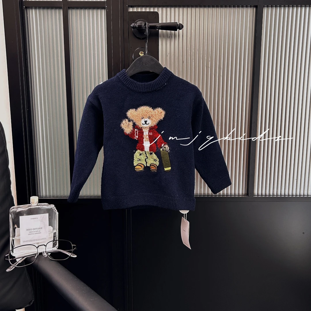 JMJQ秋冬季儿童保暖羊毛混纺加厚泰迪熊套头圆领毛衣251301
