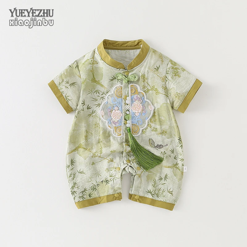 男宝宝中国风连体衣夏季短袖满月服百天婴儿衣服夏装薄款周岁礼服