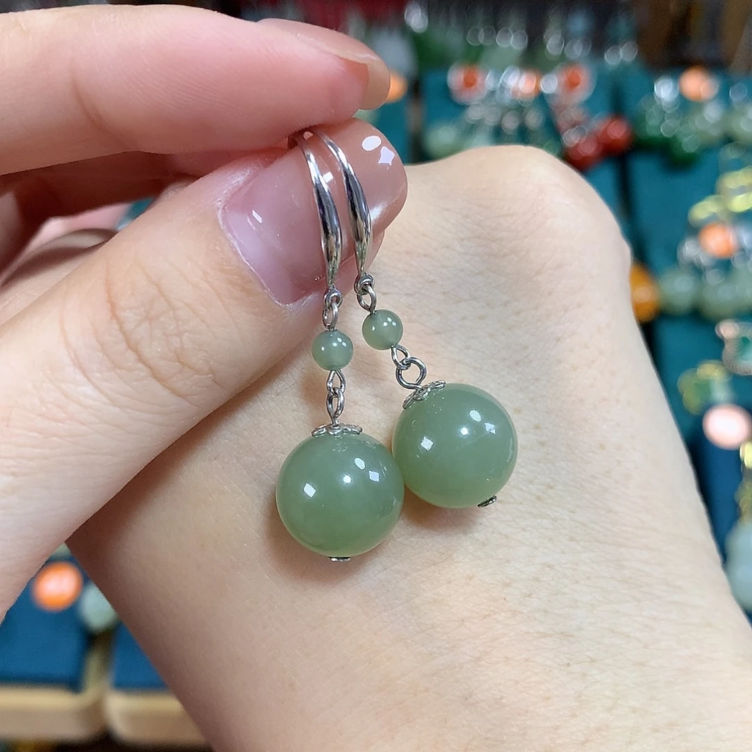 和田玉银S925镶嵌耳饰卡12mm左右