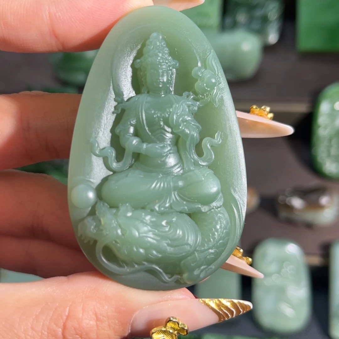 和田玉颈饰未镶嵌粉青玉龙观音定制