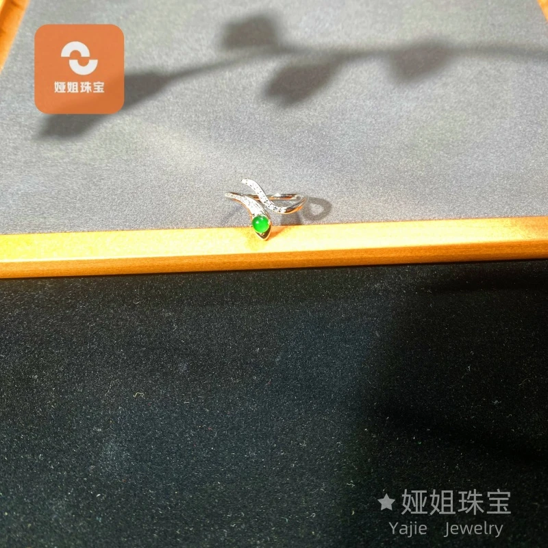 天然A货冰种满绿蛋面翡翠银镶嵌灵蛇戒圈精美轻奢时尚气质女款
