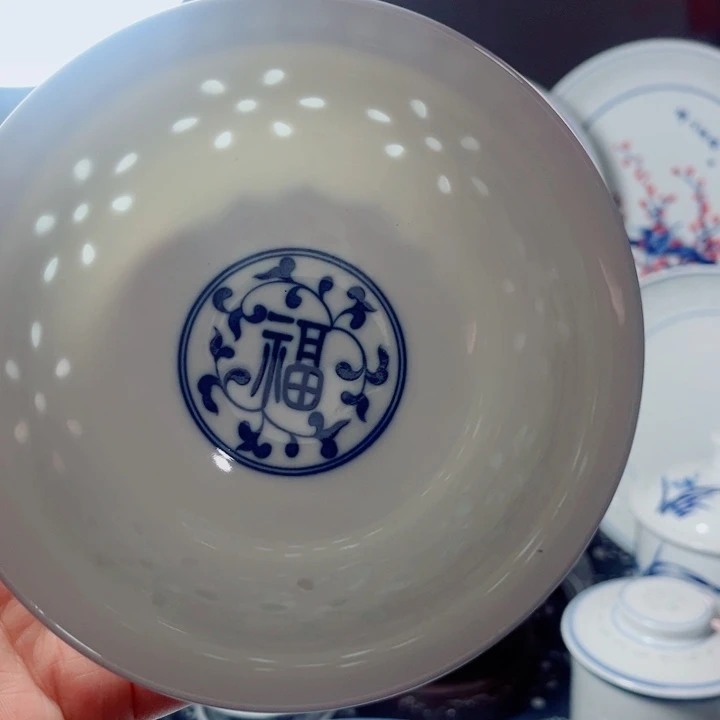 青花玲珑5寸饭碗福字