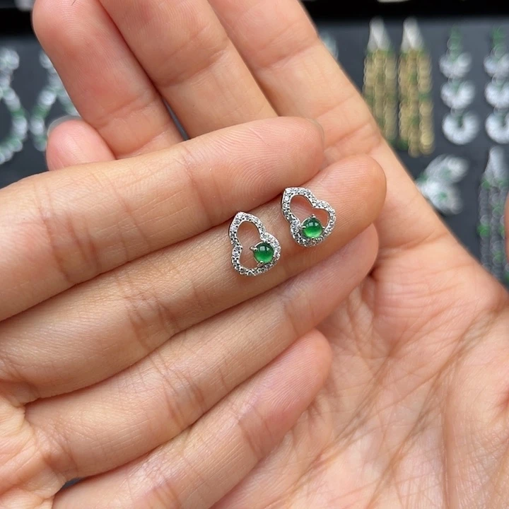 翡翠银S925镶嵌耳饰