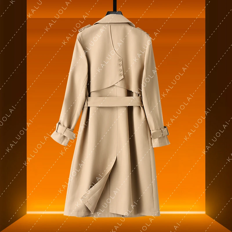 KALUOLAI/卡洛莱高级感英伦风长款风衣女2025春季双排扣长袖外套
