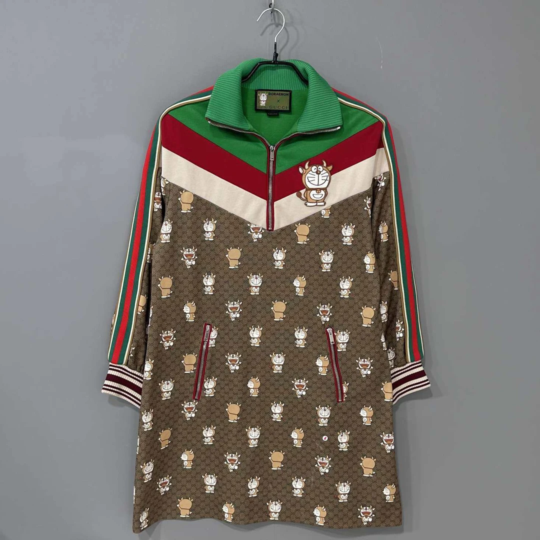 99新 GUCCI/古驰 哆啦A梦满印条纹连衣裙/s码/05202