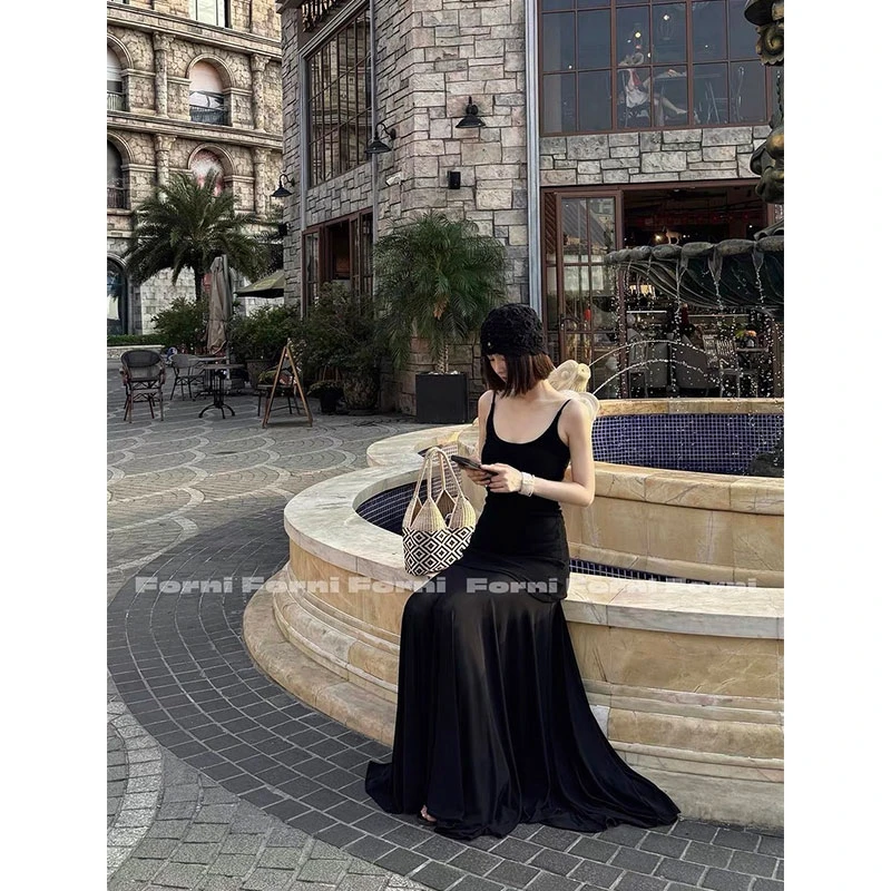 淡人仙女裙 假两件高级感拼接网纱针织吊带连衣裙设计感小众201#