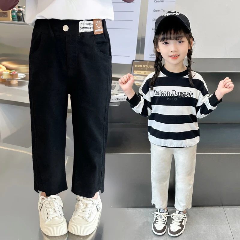 女童裤子韩版春秋修身直筒洋气开叉时尚女宝宝百搭弹力棉布小脚裤