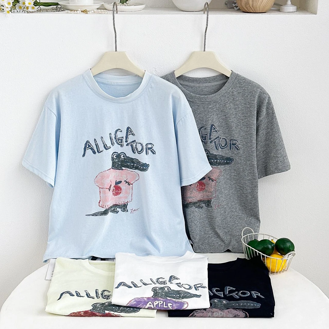 （鳄鱼的眼泪）印花圆领韩版卡通动漫百搭T恤短袖XJ-25211