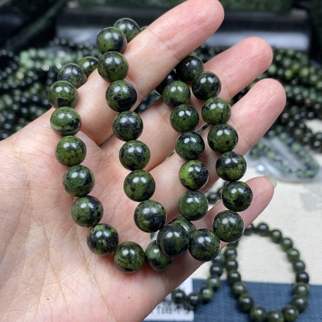 ****吧蛇纹石玉未镶嵌手链10mm精品