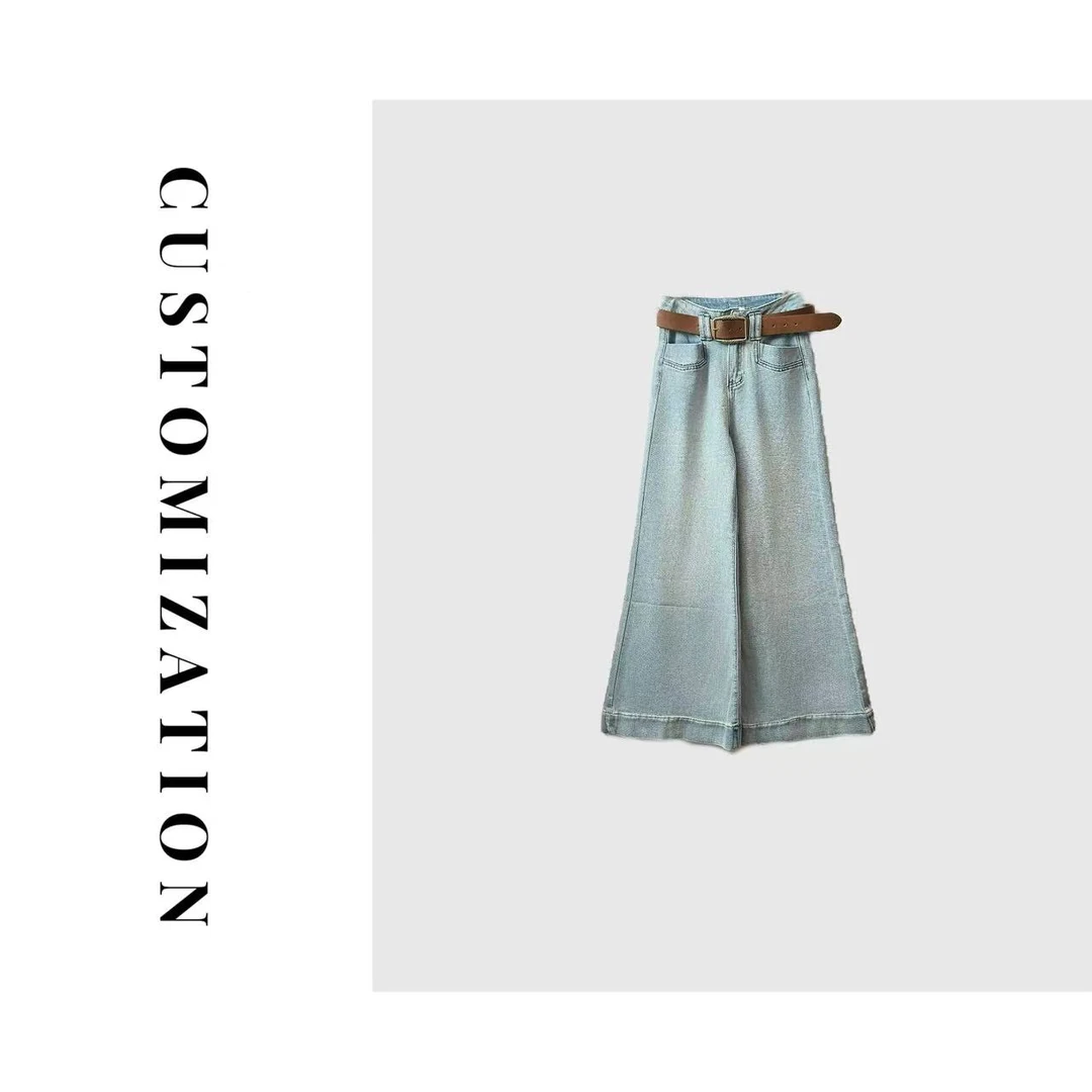 2025春季新品裤脚精包边水洗牛仔裤休闲裤高腰直筒时尚百搭