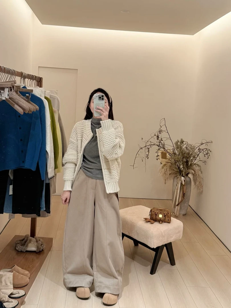 2025秋季新款韩系设计感双头拉链圆领长袖针织毛衣外套女休闲裤