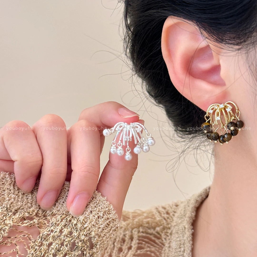 非金属仿珍珠耳饰 烟花流苏耳钉女轻奢高级感绝美耳环小众耳饰品