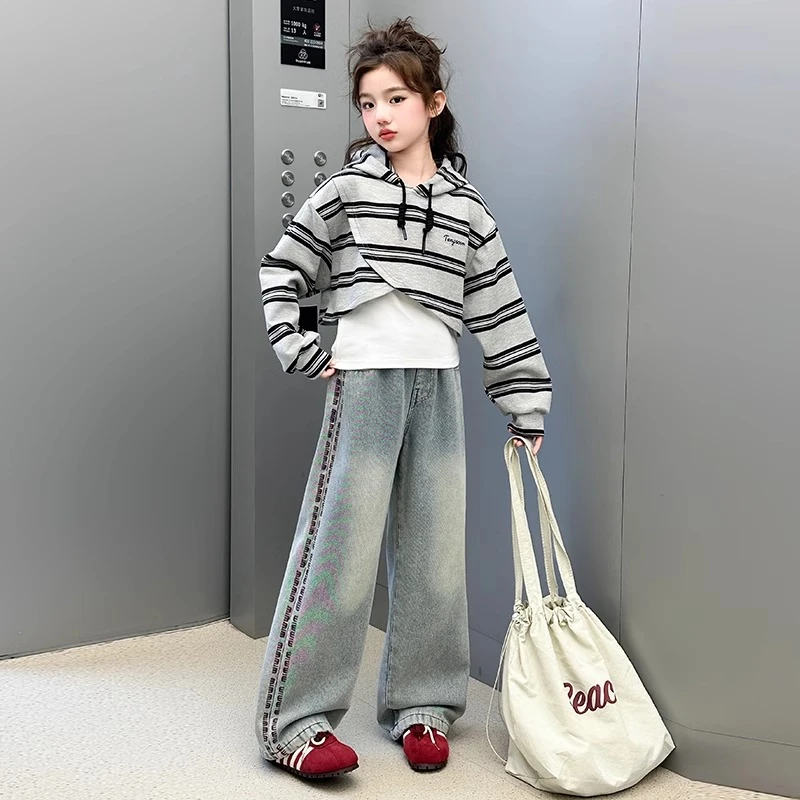 女童春秋套装2025新款6-12岁15岁中大童时髦洋气韩系休闲三件套潮