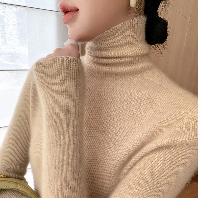 【一线成衣】秋冬新款毛衫抽条堆堆领时尚百搭修身洋气针织毛衣打底