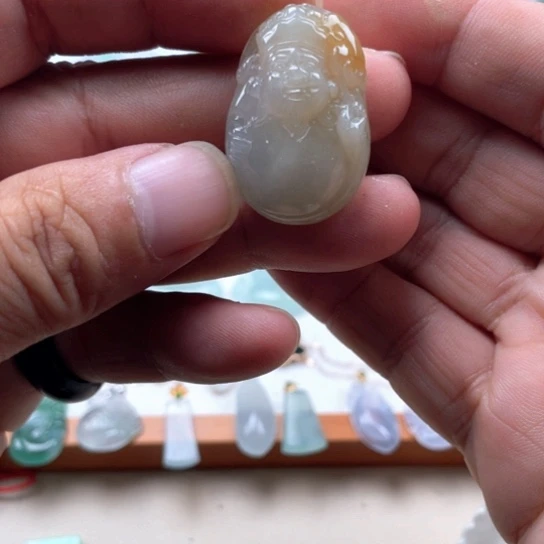 翡翠未镶嵌颈饰翡翠冰唐雪莉手工财神