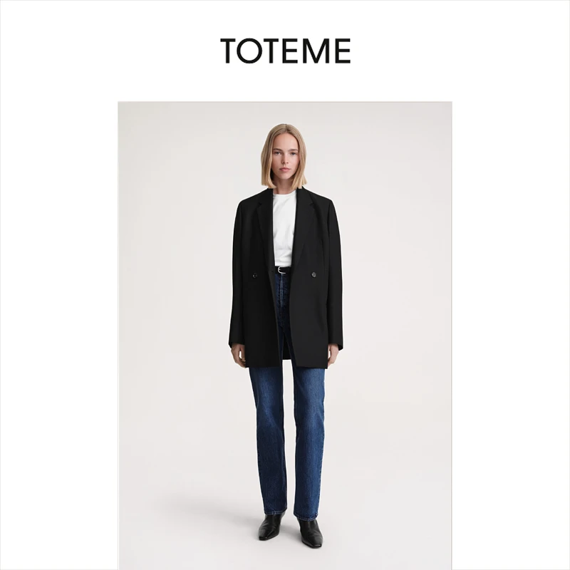 TOTEME女装Loreo黑色羊毛混纺双排扣开叉廓型西装外套