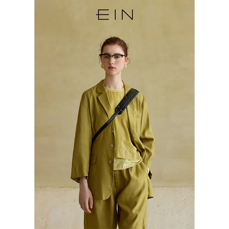EIN/言【商场同款】EIN言文艺复古轻麻呼吸感翻领西装外套