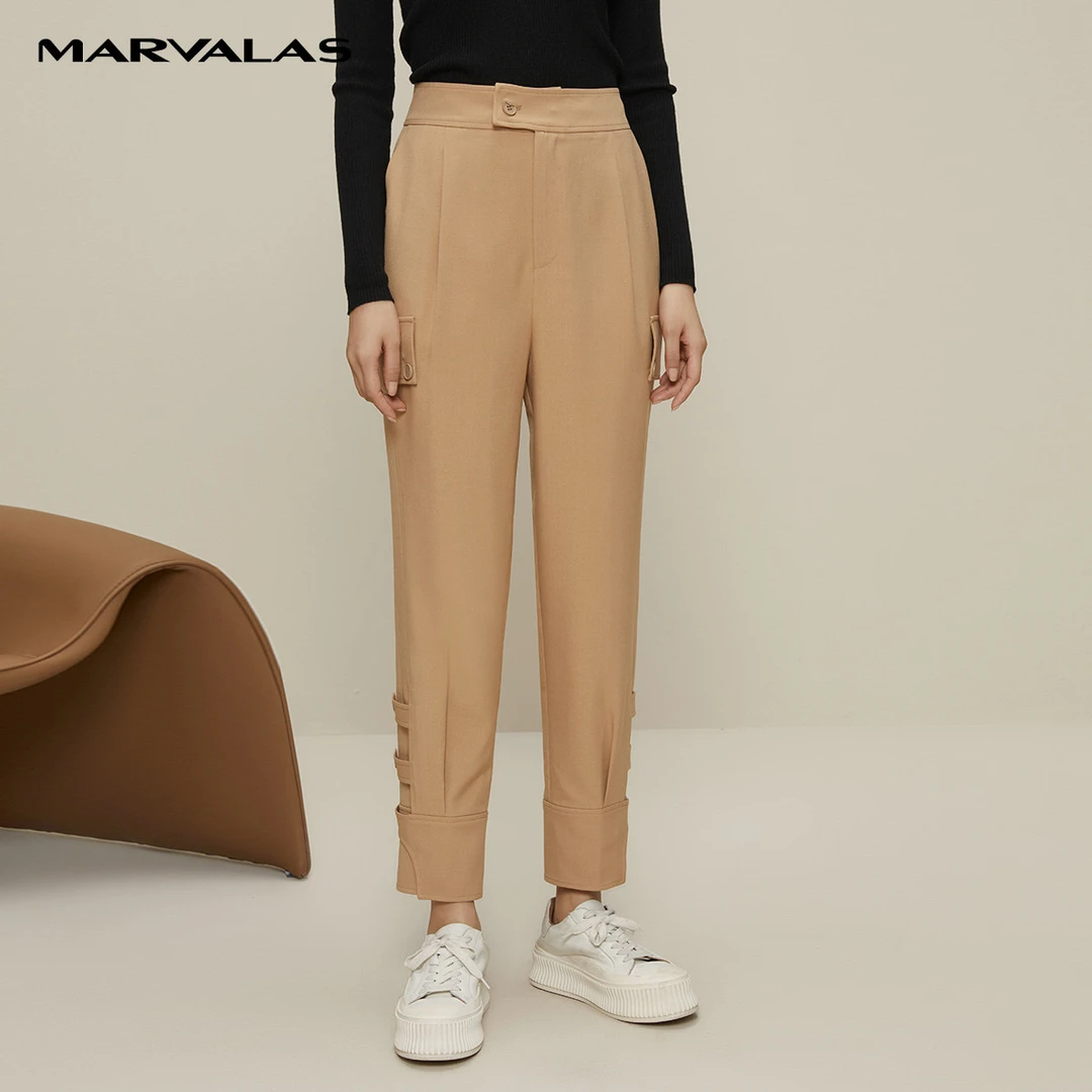 【粉丝专属】高腰休闲裤女秋季中性街头弹力风直筒裤束脚百搭工装