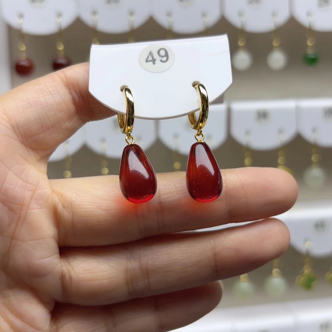 血珀银S925镶嵌耳饰