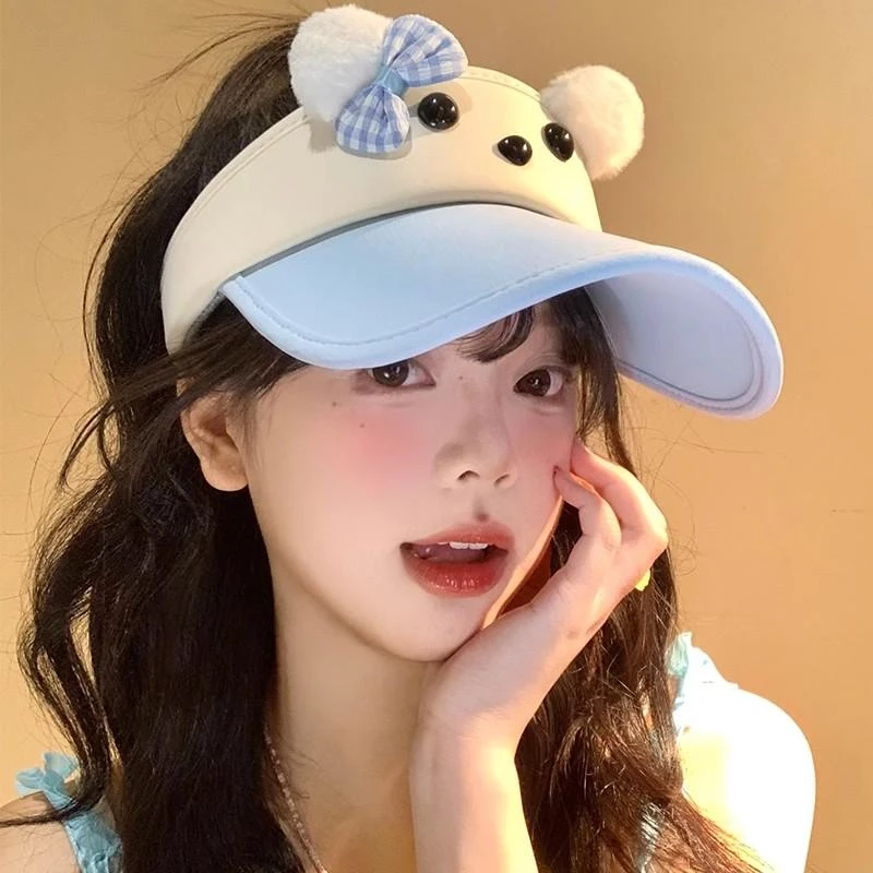 可爱蝴蝶结小狗防空顶帽女夏季紫外线遮阳防晒帽显脸小太阳帽子