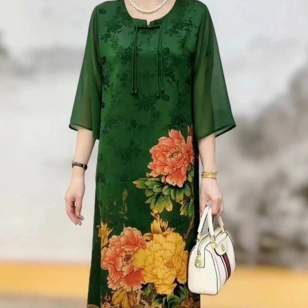 1022-1新款流苏盘扣时髦春装连衣裙气质妈妈装中长款洋气