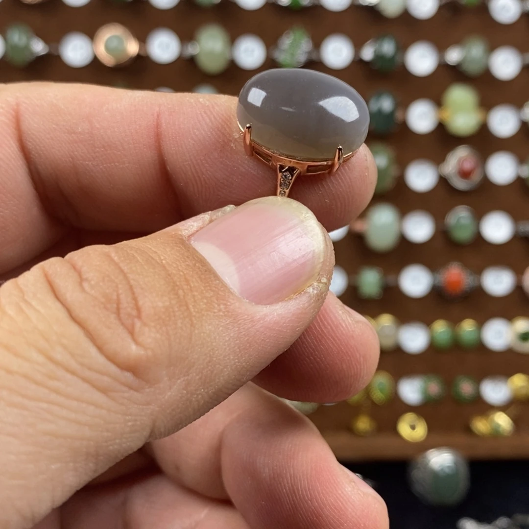 和田玉（青白玉）戒指银S925镀金镶嵌