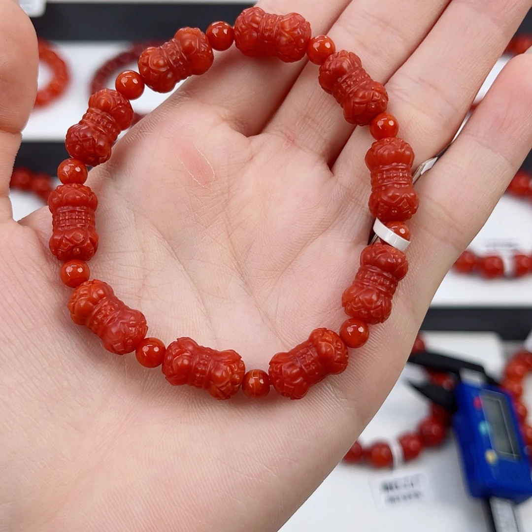 南红玛瑙保山阿东寨并蒂莲手串未镶嵌