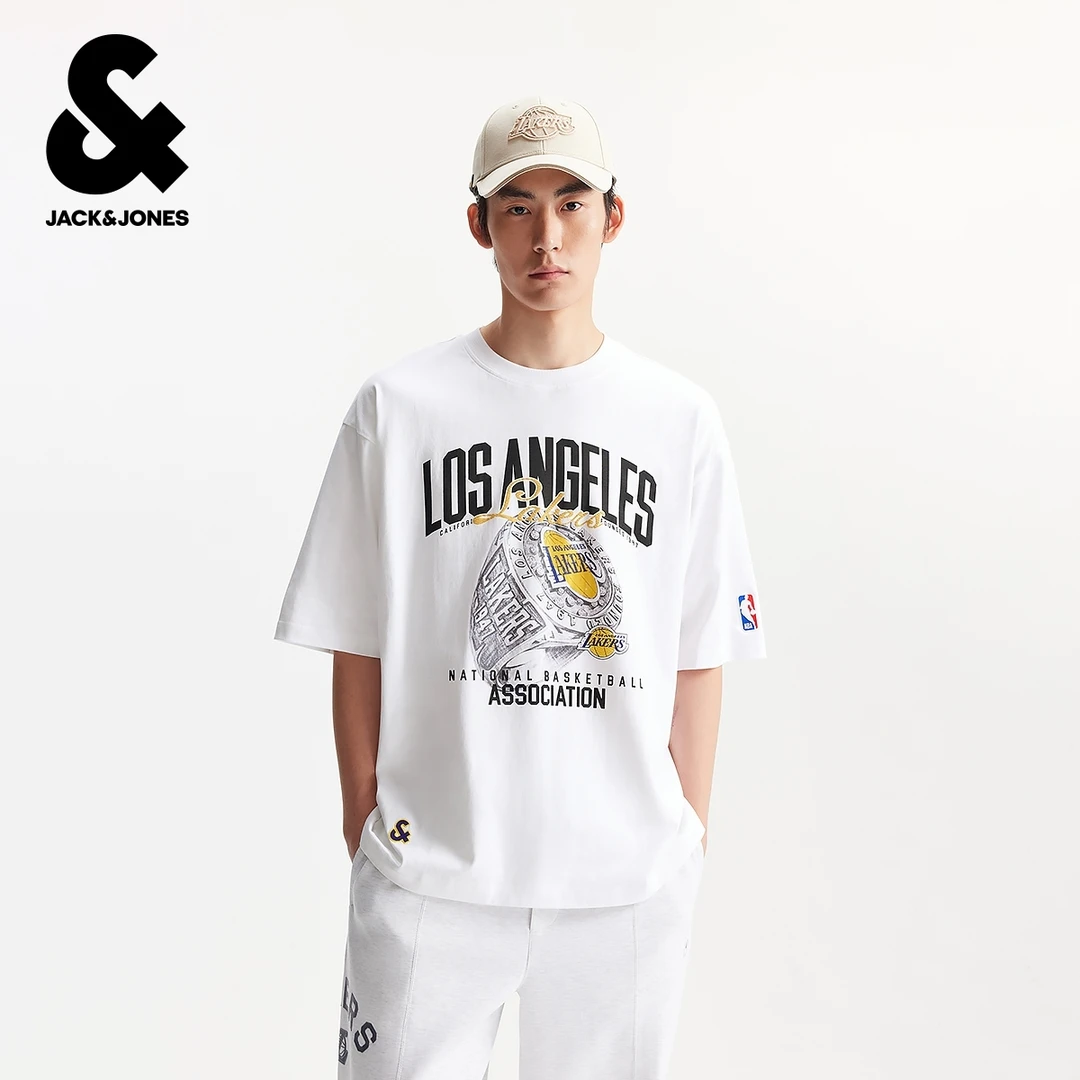 杰克琼斯秋季新款男装T恤上衣NBA联名舒适纯棉运动风百搭廓形短袖
