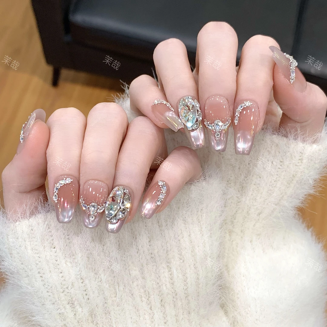 茉哉I现货【极光冰境】纯手工定制美甲拆卸穿戴甲A3901